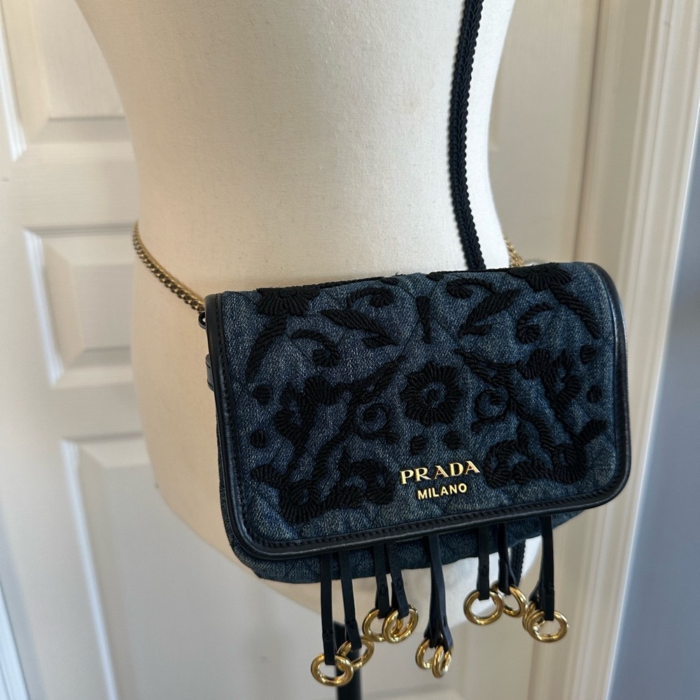 PRADA  Denim Corsaire Waist / Crossbody Bag 2017 Collection RARE Authentic- Dust - Picture 8 of 16